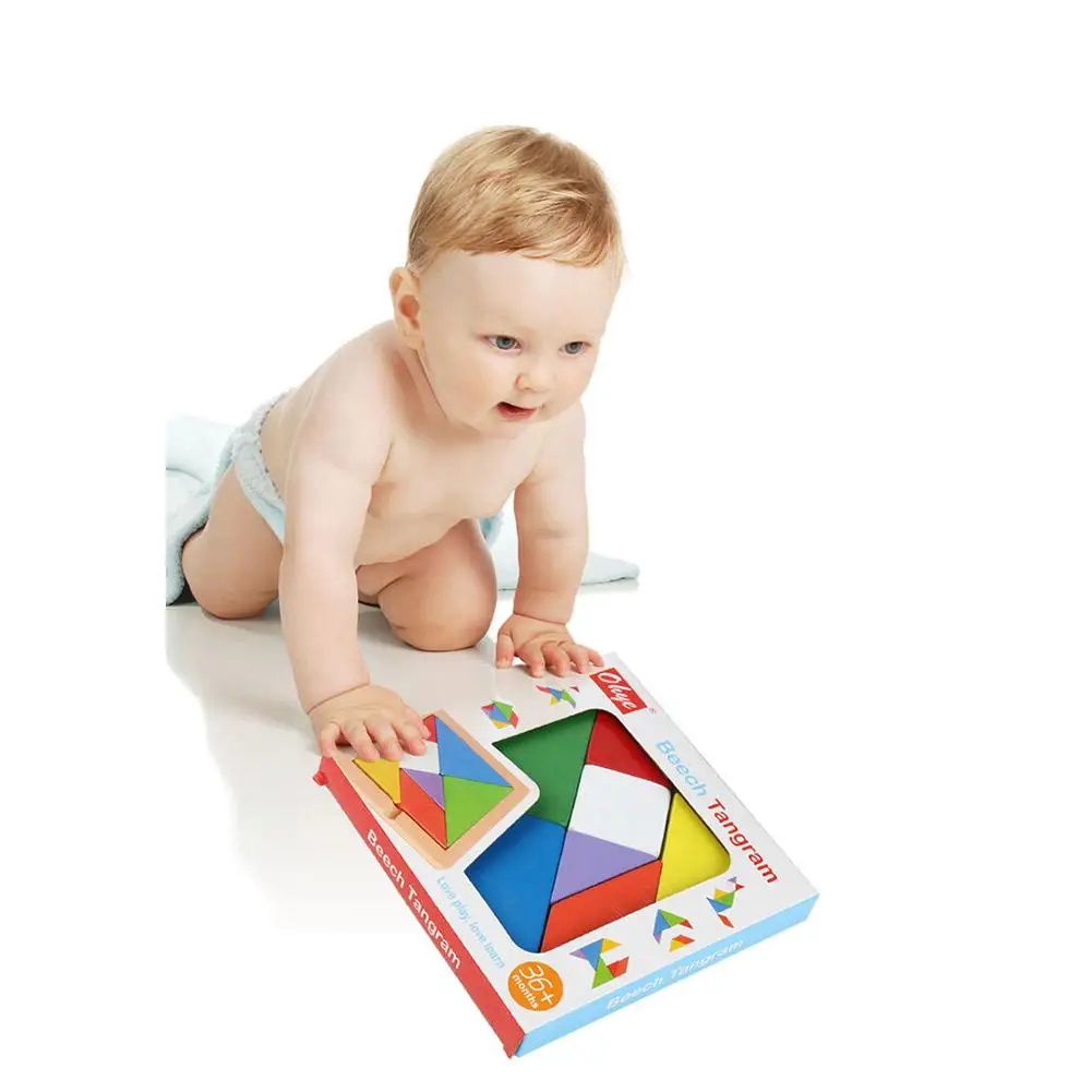 Большой 7 разных цветов деревянная головоломка Танграм Квадратная тарелка