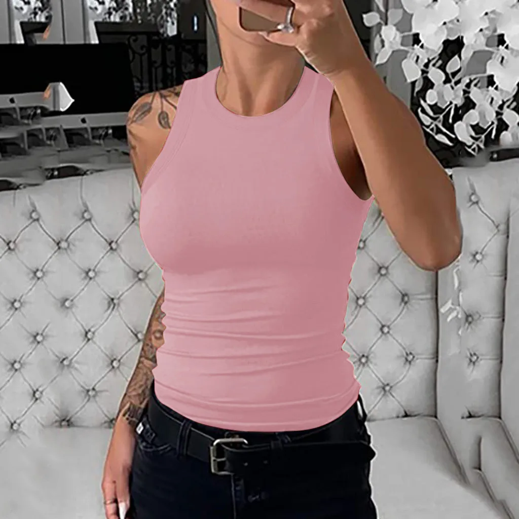 Women Tank Tops Ribbed Sexy Vest Basic Solid Harajuku Korean Female Off Shoulder Slim Knitted Racerback Summer 2021 | Женская одежда