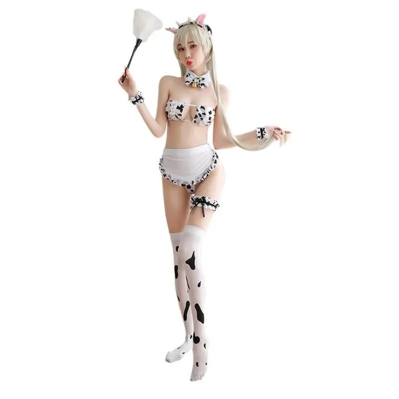 

Женский сексуальный костюм для косплея молочной коровы аниме нижнее белье горничной мини-бикини чулки Q6PB
