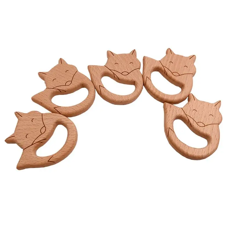

New 1PC Baby Teether Animal Wood Rings Wooden Teether Nursing Pendant Teething Toys
