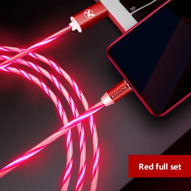 Течёт светящийся Магнитный кабель Micro usb type C адаптер для зарядки телефона Micro usb type-C магнитное зарядное устройство usb c для iphone samsung - Тип штекера: Red