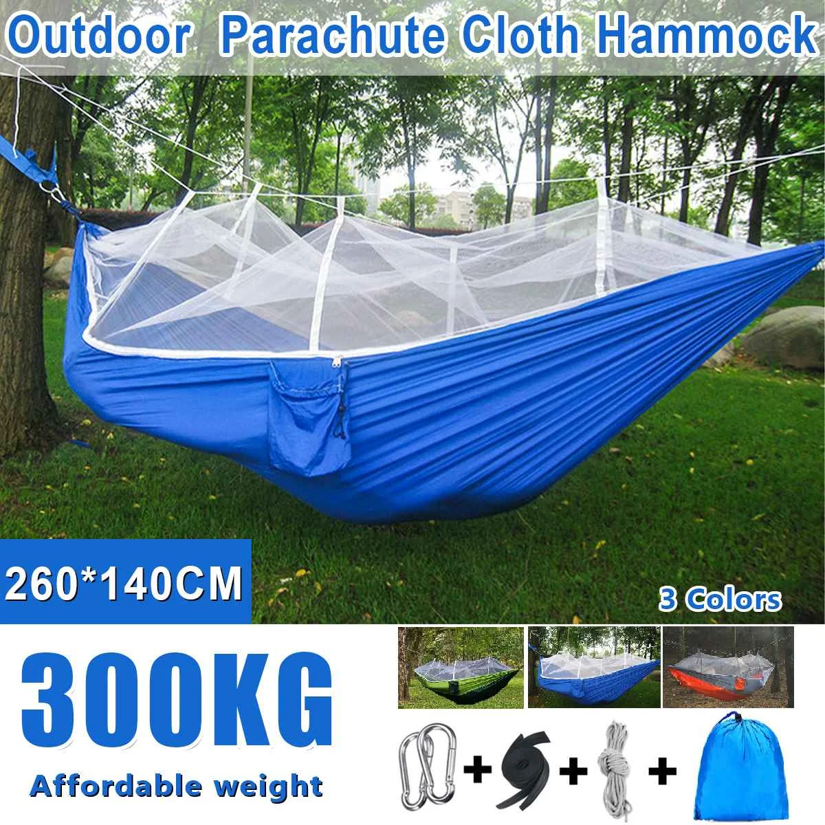 

2 Person Outdoor Camping Beach Hammock with Mosquito Net 300KG Load Lightweight Nylon Hanging Bed Hunting Sleeping Swing