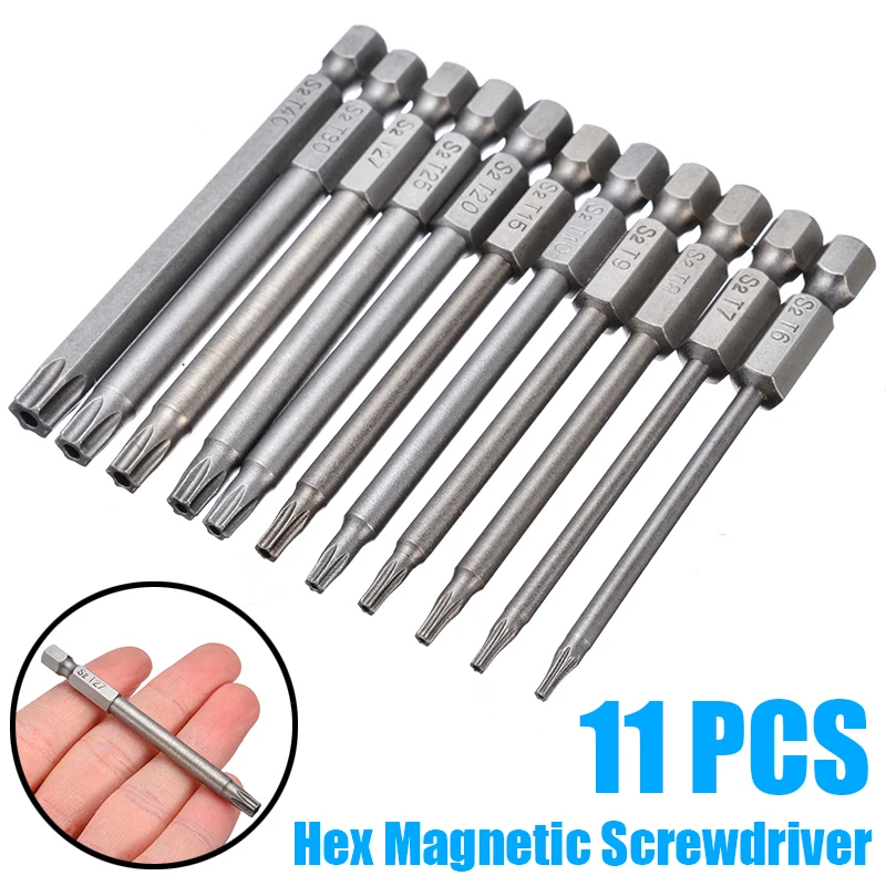 

Magnetic Screwdriver Bits Alloy Steel Torx 1/4 inch Hex Shank 11pcs 75mm