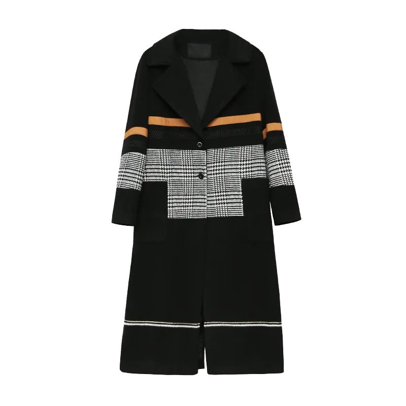 

Extra-large Women's Wool Coat 2020 New Autumn Winter Plus Cotton Jacket Korean Loose Plaid Long Woolen Coat Plus Size L-5XLY602