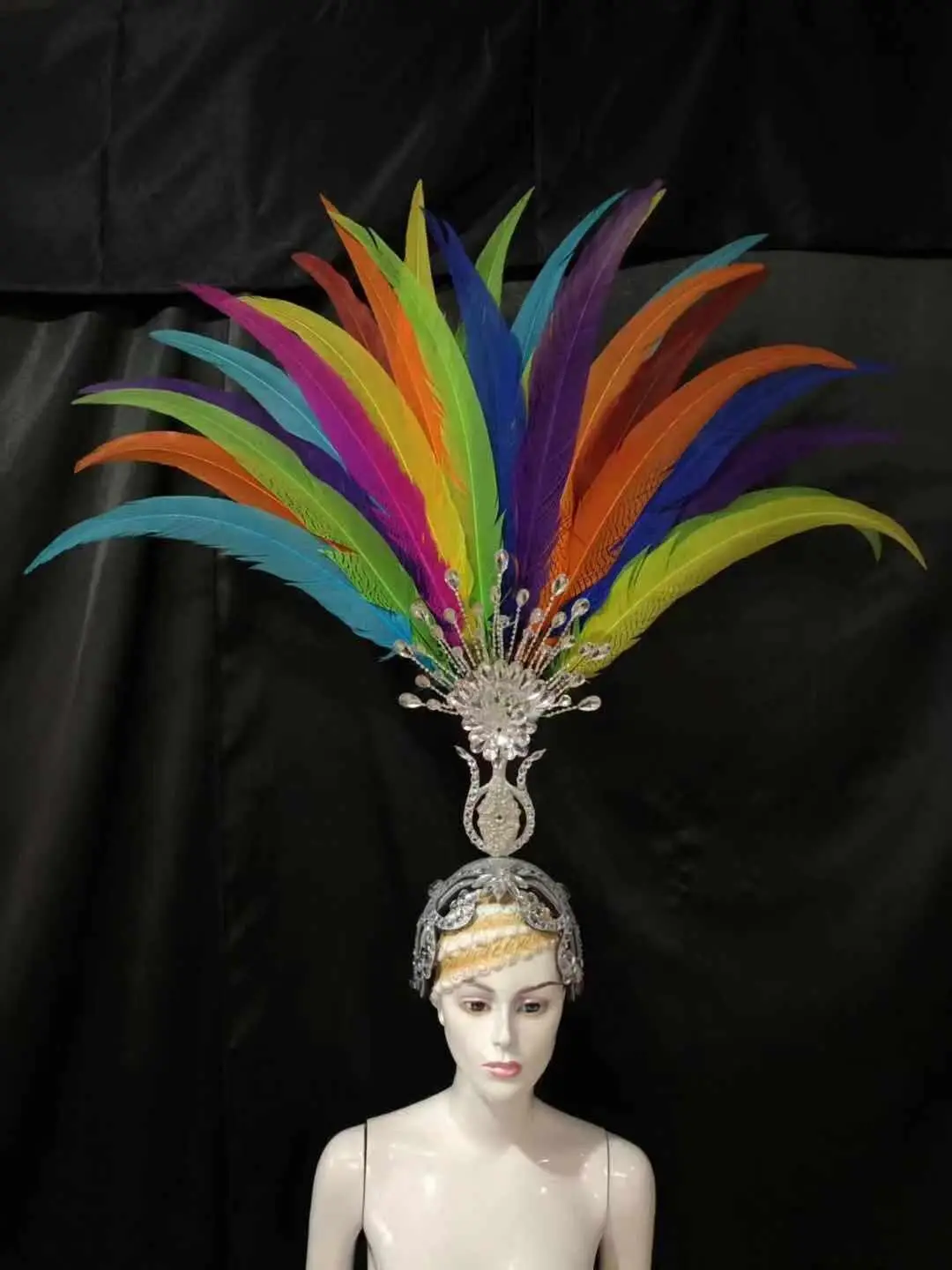 Одежда с перьями для выступлений на сцене подиума карнавала головной убор