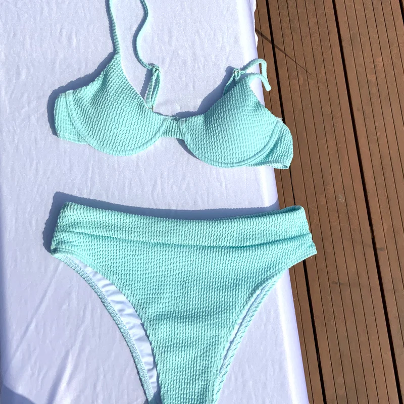 

Однотонные бикини Rinabe 2022, купальник в рубчик, женский купальник с высокой талией, сексуальный купальный костюм с высоким вырезом, комплект б...