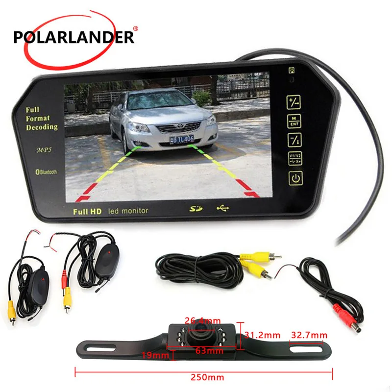 Wireless Long Plate Night Vsion Rearview Camera With 7 Inch TFT Bluetooth Mirror Monitor MP5 For Car Parking CMOS Waterproof | Автомобили