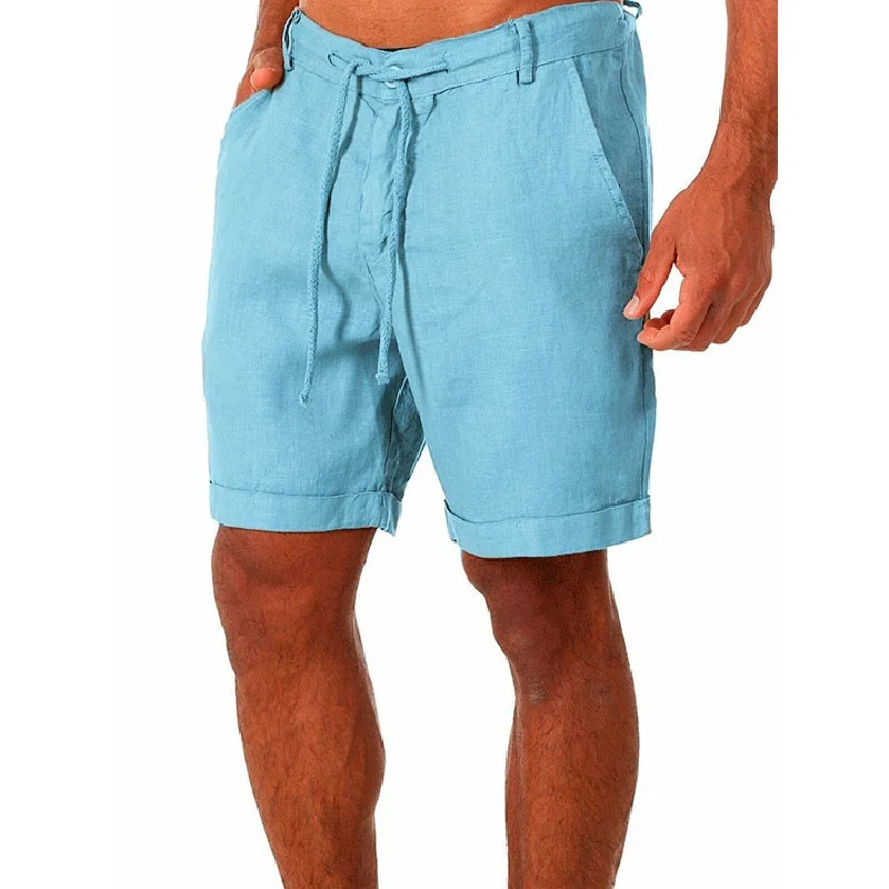 

New Fashion Men's Linen Shorts Men Summer Cotton Beach Short Men New Cargo Shorts Comfortable and breathable 9Colors