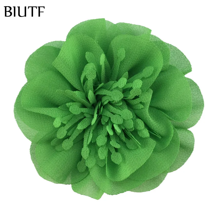 5pcs/lot 3.6'' Chiffon Flower with Stamen 9cm Bright color Headwear Flower Kids Lovely Hair Accessories TH298 - Цвет: 19-green