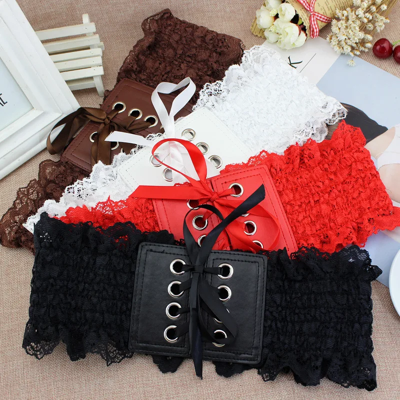 

women belt PU Leather Elastic Corset Belt Wide Belt Alloy Eyelet Grommet Lace Dress Cummerbunds Double Lacing Waistband