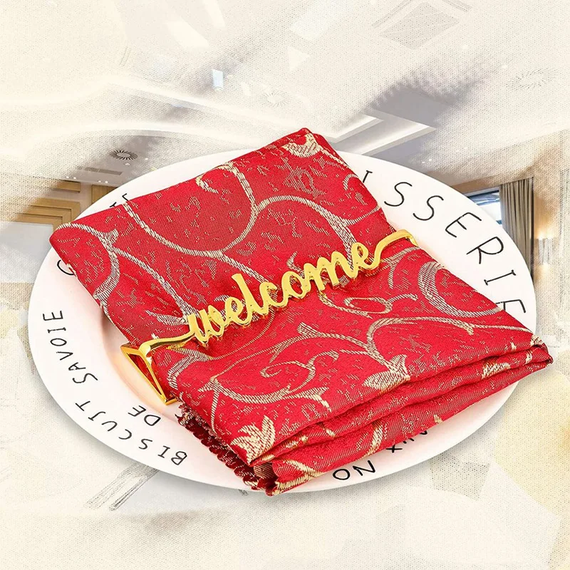 

6 Pieces Napkin Rings Welcome Napkin Holder Rings with Golden Welcome Letter Dinning Table Setting Decorations