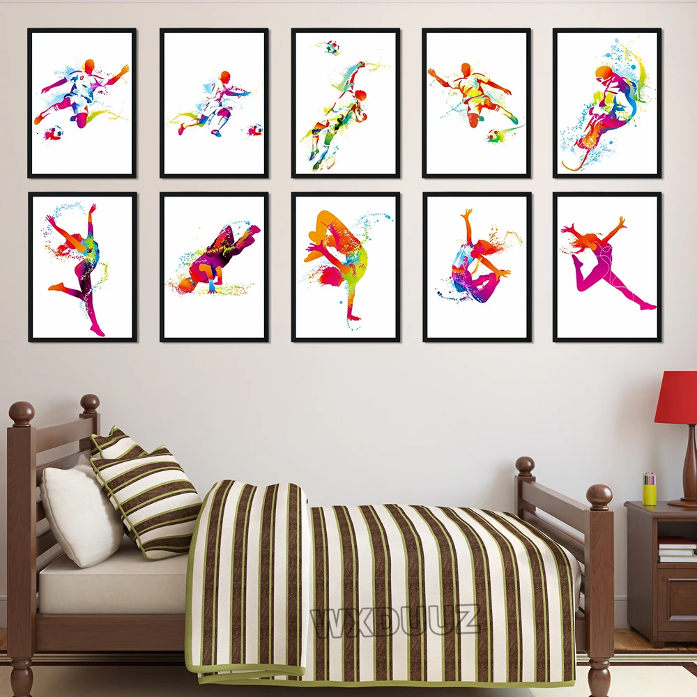 Настенный плакат с изображением футбольной акварели украшение для дома в