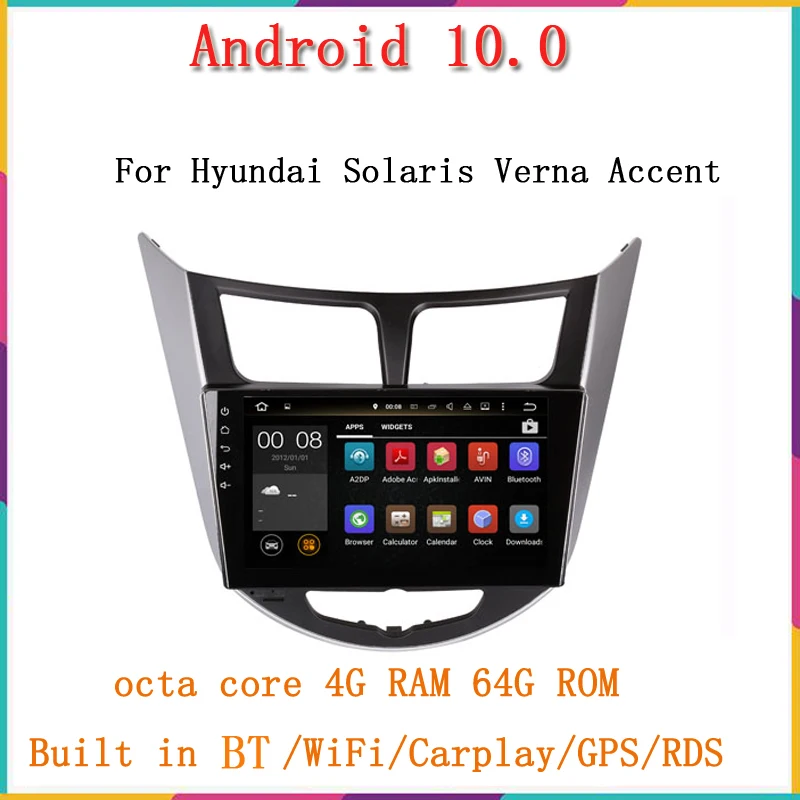

Автомобильный мультимедийный плеер с восьмиядерным процессором, Android 10,0, GPS для hyundai Solaris Verna Accent, автомобильное радио, gps-навигация, аудио, сте...