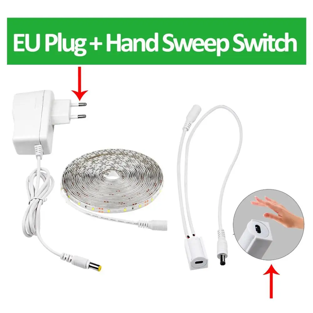 EU Plug Hand Sweep Шкаф свет кухонный светодиодный светильник 12 в ручной развертки датчик движения/сенсорный датчик переключатель управления шкаф кровать лампа водонепроницаемый - Цвет: EU Plug Hand Sweep