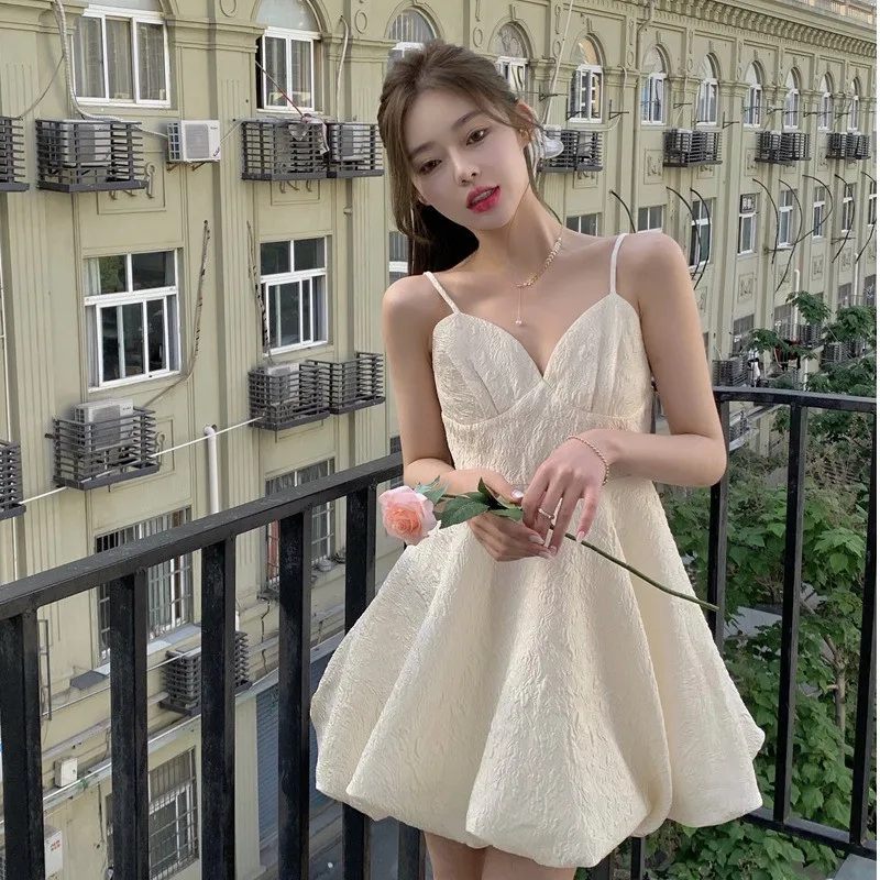 

Retro French Princess Black Mini Dress Small Girl Sexy V Neck Slim High Waist Puffy Little Ball Gown Straps Fairy Party Dress