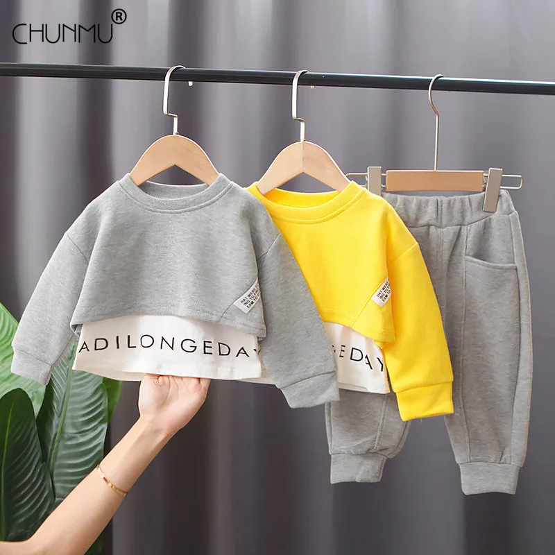 Conjunto de 2 unids/set de ropa deportiva para ni&ntilde;os y ni&ntilde;as, traje informal holgado con sudadera y pantalones para primavera y oto&ntilde;o, 2022-0