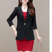 autumn new small suit women short jacket office lady notched long sleeve blazer feminino work wear pink black