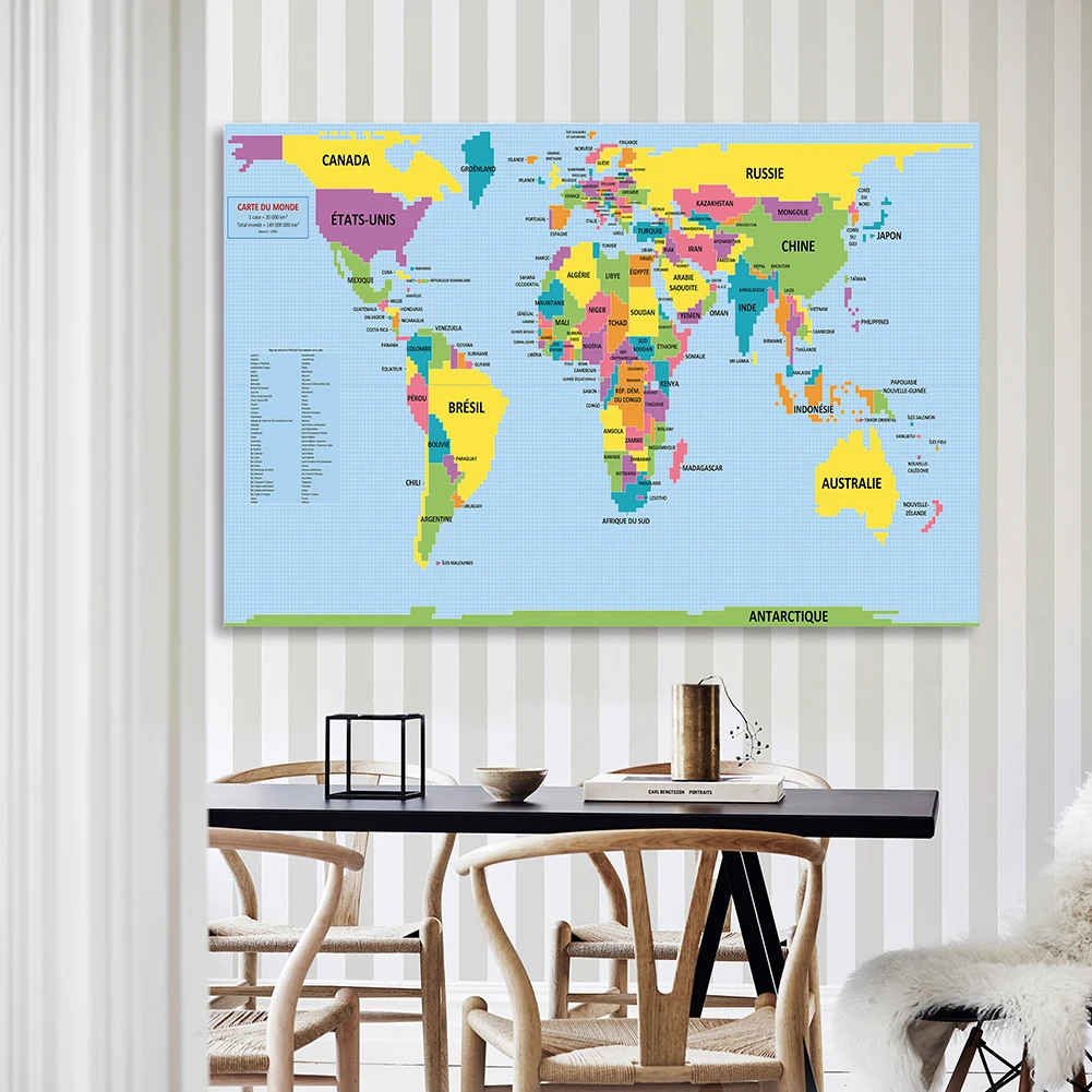 

Non-woven World Map with Political Distribution Large Size French Language Map School Home Education Supplies 225*150cm