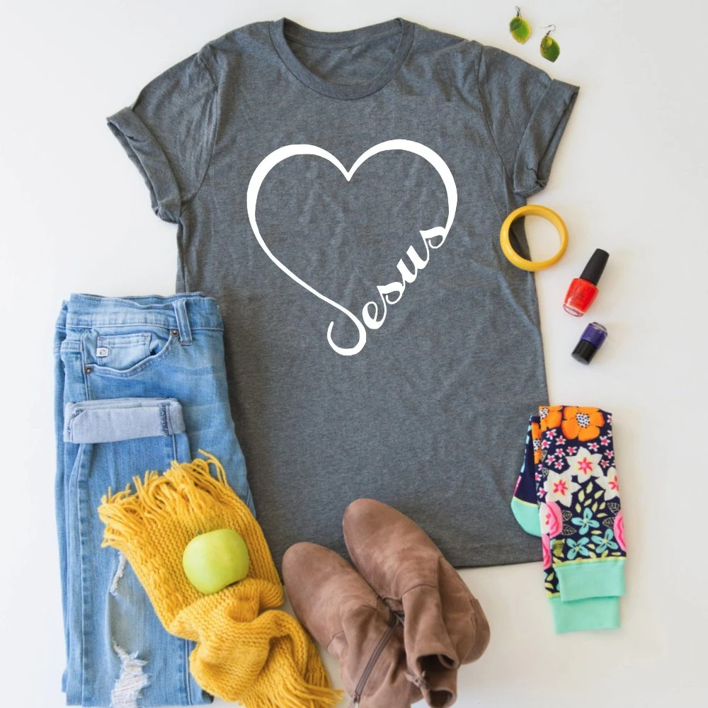 

Jesus fashion heart graphic Christian slogan aesthetic cotton casual believer simple style girl gift tee t-shirt- J914