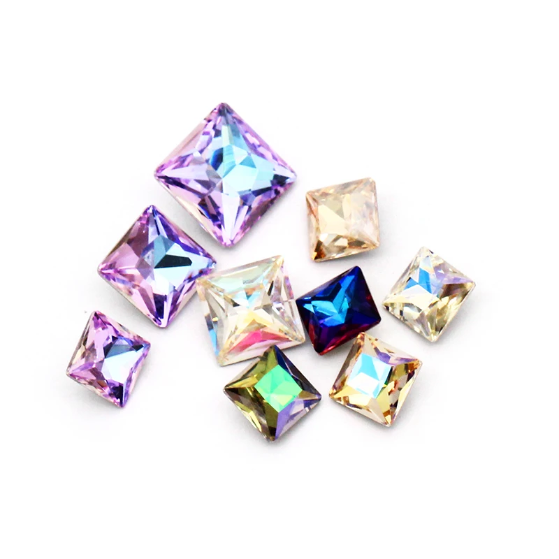 Блестящие квадратные Стразы с острым основанием для принцессы 8/10/12 мм стразы K9