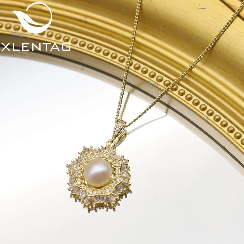 Xlentag Латунное позолоченное циркониевое шестигранное ожерелье со снежинкой из
