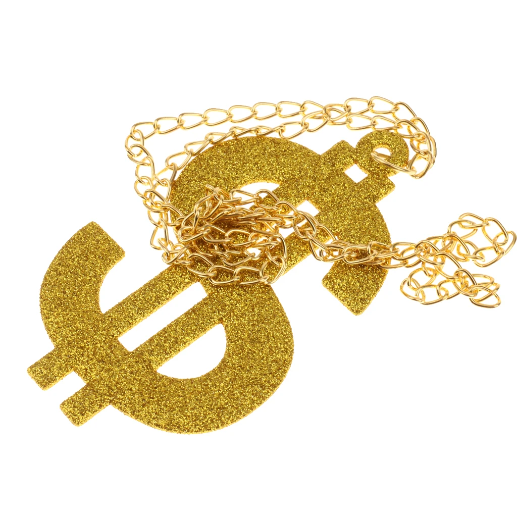 

3x USD Dollar Ring Pendant Chain Necklace Glasses Hip Hop Fancy Dress Gold