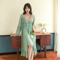 sexy modal gauze womens robe sets deep v neck hot ladies lingerie solid color vintage loose nightgowns spring summer