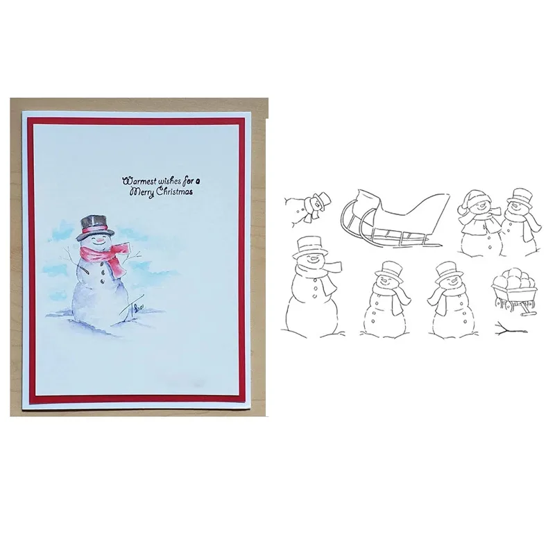 

Christmas Snowman Sled Pattern Clear Stamps For DIY Making Watercolor Painting Card Scrapbooking No Metal Cutting Dies 2021 New
