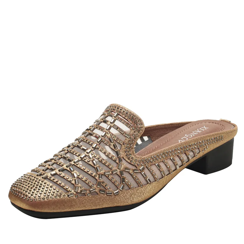 

Шлепанцы женские с перфорацией, пляжная обувь для сада, плоская подошва, сланцы, с кристаллами, модные тапочки