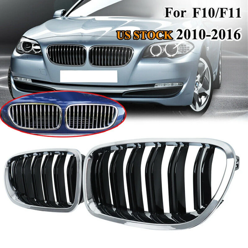 

Автомобиль хром + глянцевая чёрная буква двойной рейки Передняя решетка для бмв F10/ F11 M5 535I 550I 528I 4-двери 2010-2017