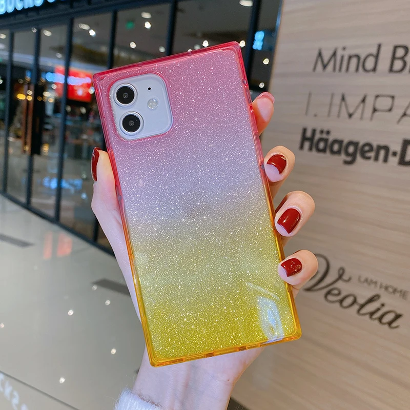 

Luxury Glitter Bling Bling Phone Case For iPhone 11 12 Mini Pro Max Gradient Color Cute Kawaii Cover For Apple X XR XS Max Shell
