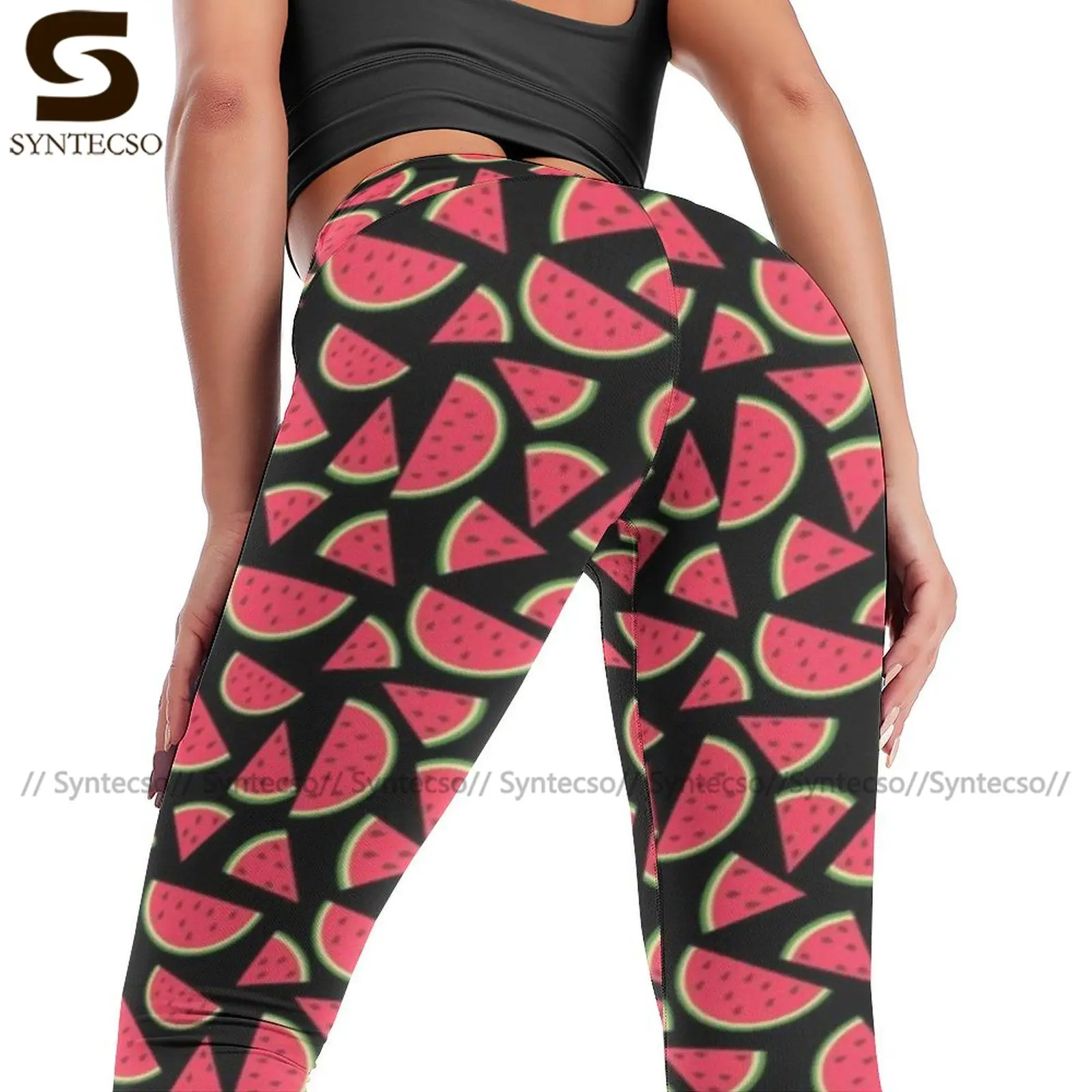 Легинсы с принтом арбуза женские штаны для йоги высокой талией модные легинсы