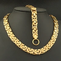 fashion link stainless steel gold color necklace bracelet simple jewelry sets scazatci