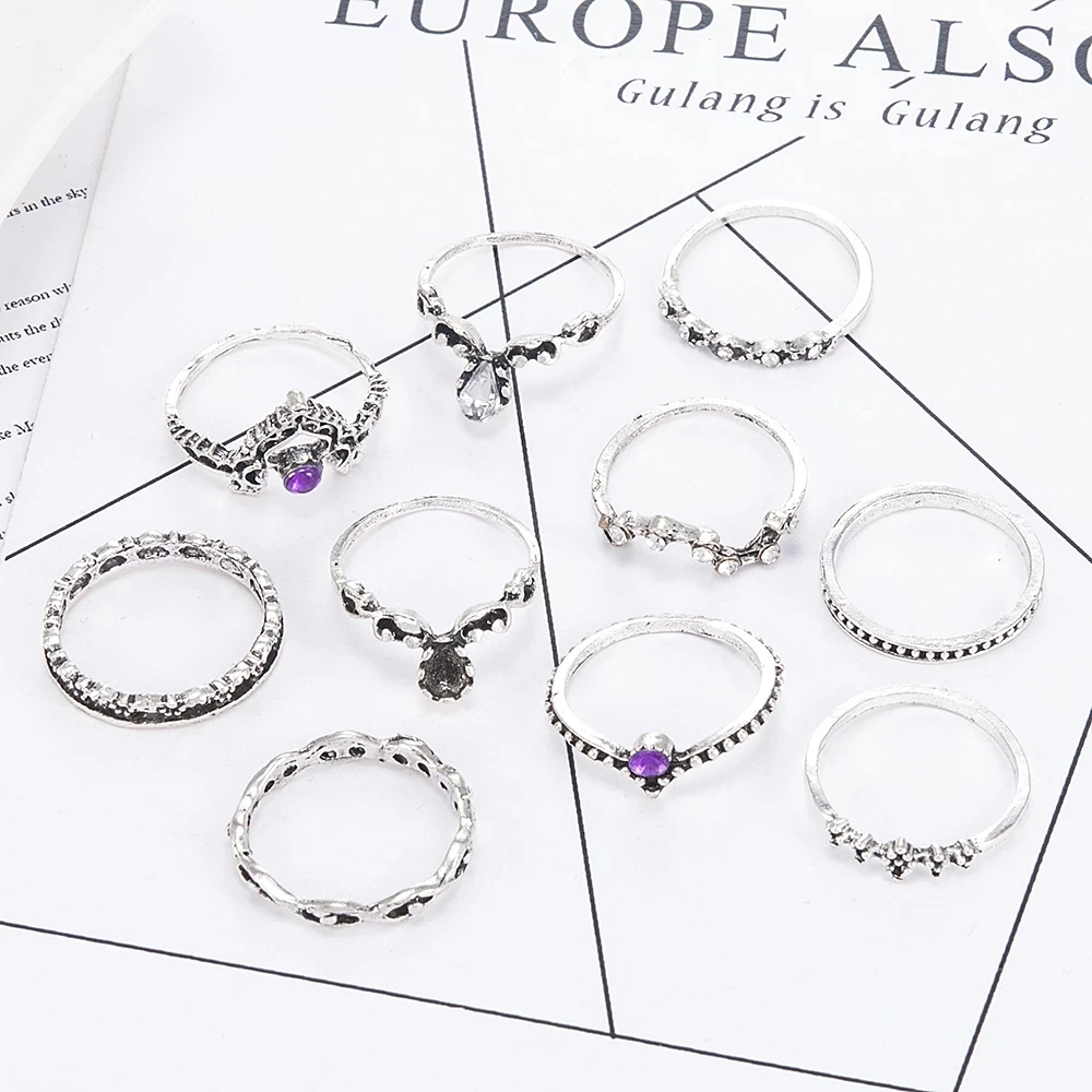 10 шт./компл. модное кольцо в стиле бохо на палец с опалом форме Луны солнца