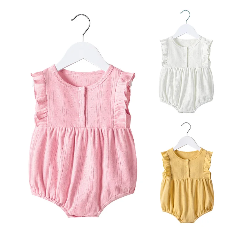 

Summer Newborn Baby Girl Clothes Thin Princess Bodysuit Cotton Lace Pointelle Mesh Romper Sleeveless Outfit Clothing Overall