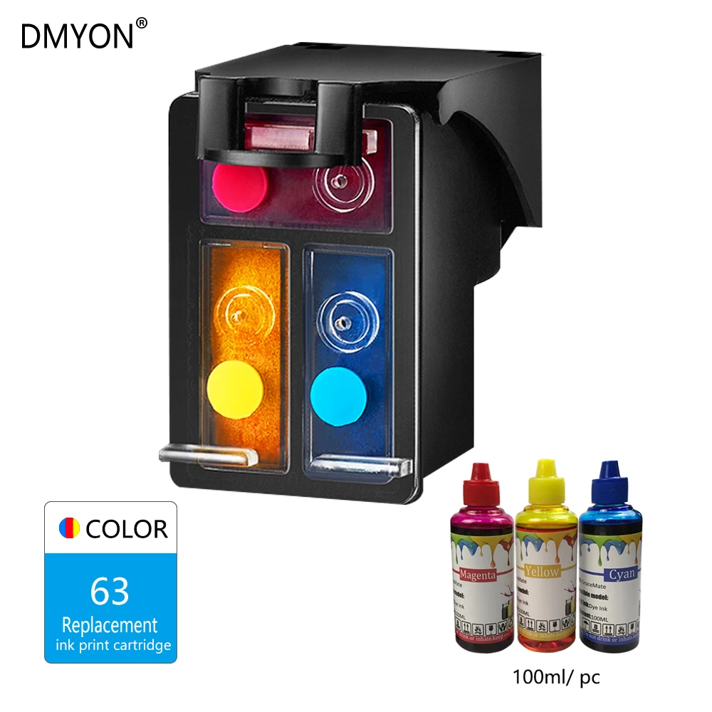 DMYON 63 Трехцветный чернильный картридж для Hp 3833 5255 5258 4520 4650 3830 3831 с чернилами DeskJet 2130