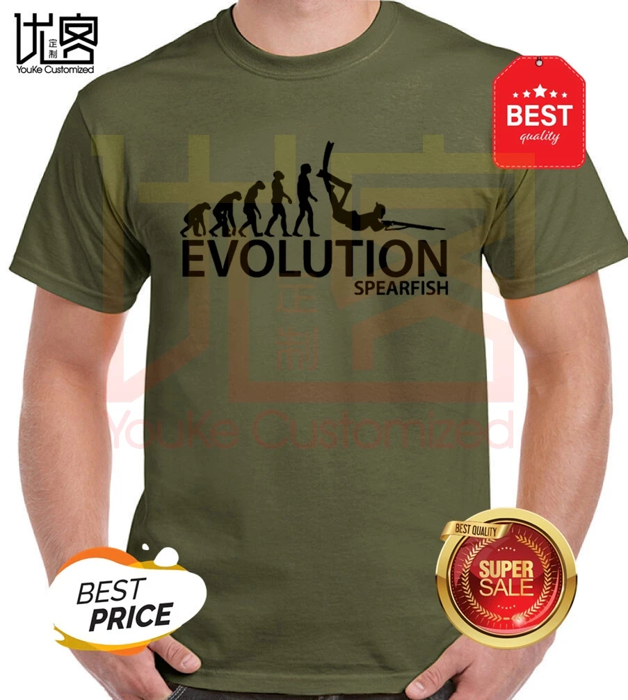 Модная футболка с круглым вырезом Homme Подводная охота evolution of scuba diver Spear Fishing