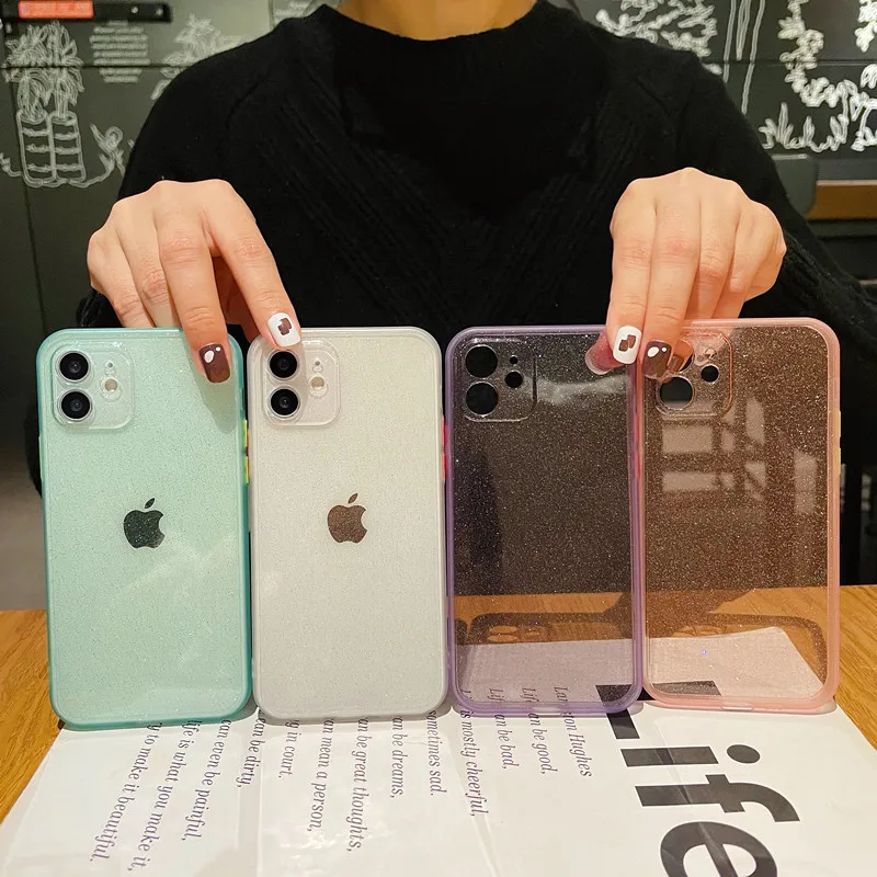

Hard PC Plastic Transparent Phone Case For iphone 11 12 Pro Max mini XS X XR 7 8 plus SE 2020 Glitter Hard PC Cases Cover