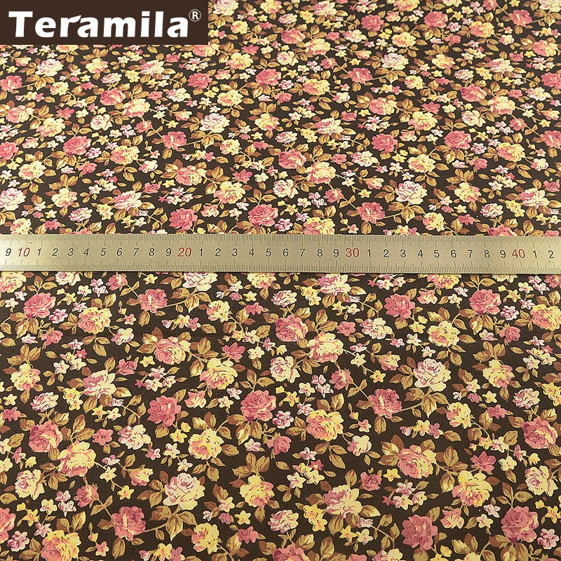 Черная 100% хлопчатобумажная Поплиновая ткань Teramila с цветочным принтом высокого