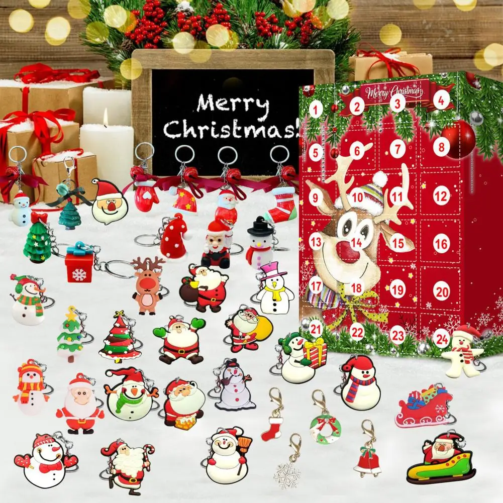 Calendario de Adviento de Navidad para ni&ntilde;os, colgante de resina, llavero, caja ciega, decoraci&oacute;n de navidad, regalos de vacaciones, 24 d&iacute;as-2