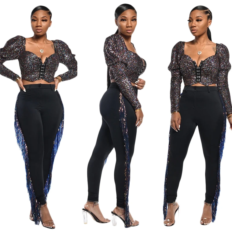 

Tmustobe Skinny Tassel Jeans Women Autumn Winter Streetwear High Waist Pencil Pants Casual Black Pants Slim Trousers Female