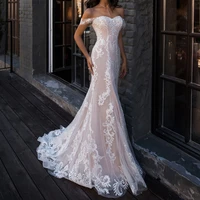 champagne mermaid trumpet wedding dress sleeveless applique lace bohemian wedding gowns 2020 robe de mariage for women