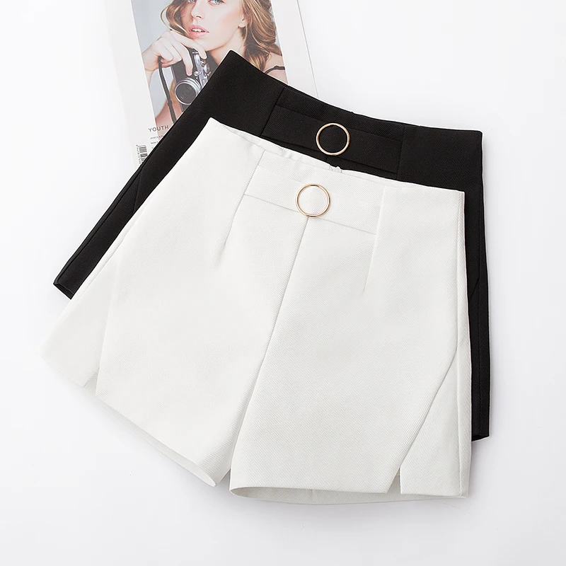 

Spring and summer 2021 South Korean new versatile wear black high waist loose thin wide leg casual A-line shorts for women