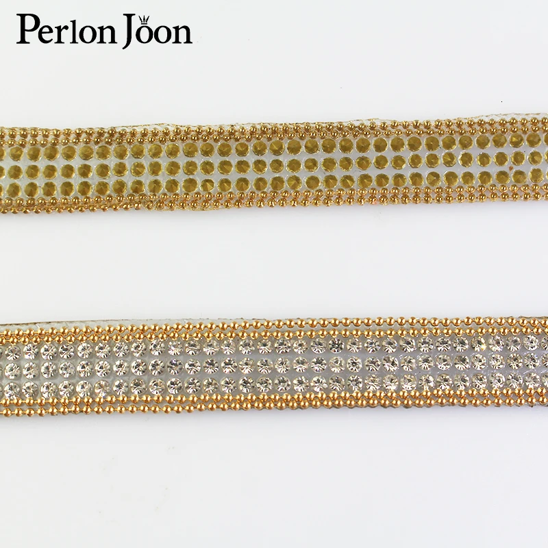 1 yard gold chain white rhinestone tape hot fix glass ribbon crystal rhinestone decoration iron on shoes clothing accessories