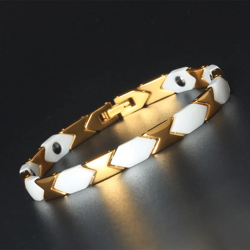 Black White Ceramic Bracelets For Women Gold Stainless Steel Jewelry Womens Hand Accessories Health Magnetic Men's | Украшения и
