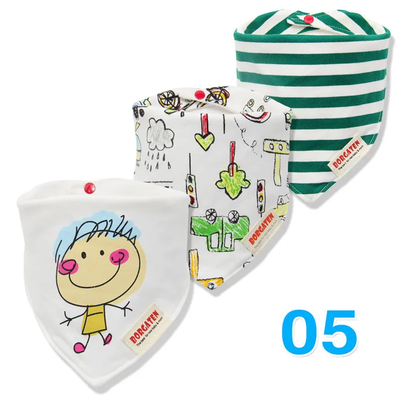 05 3pcs Organic Cotton Baby Scarf Muslin Burp Cloth Bandana Bibs Newborn Baby Boy Infant Girl Toddler Winter Scarf Waterproof Bib - Цвет: 05