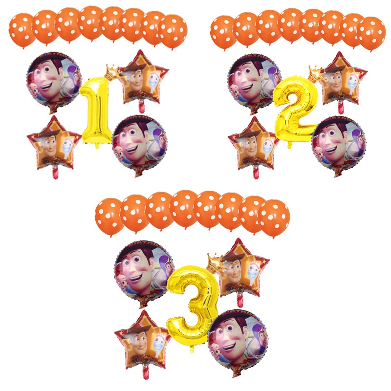 

13 шт. мультфильма «История игрушек», 4 древесные с рисунком Базза Лайтера одежда для улицы; Фольга воздушные шары 32 дюймов номер Globos Baby Shower Де...
