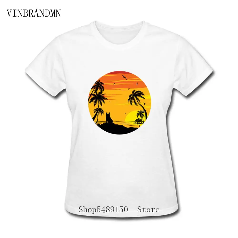 Гавайский пляж Сансет Палм праздник корги футболки для молодежи женщин 80s одежда