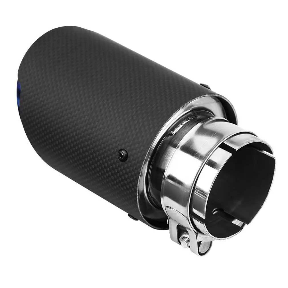 

Carbon Fiber Tail Throat Blue Straight Edge 63-89mm Single Carbon Fiber Car Exhaust Pipe Muffler End Tip Tailpipe