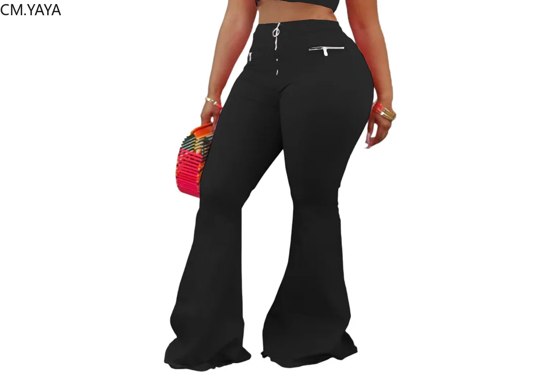 Женские винтажные расклешенные брюки на молнии CM.YAYA широкие леггинсы с высокой